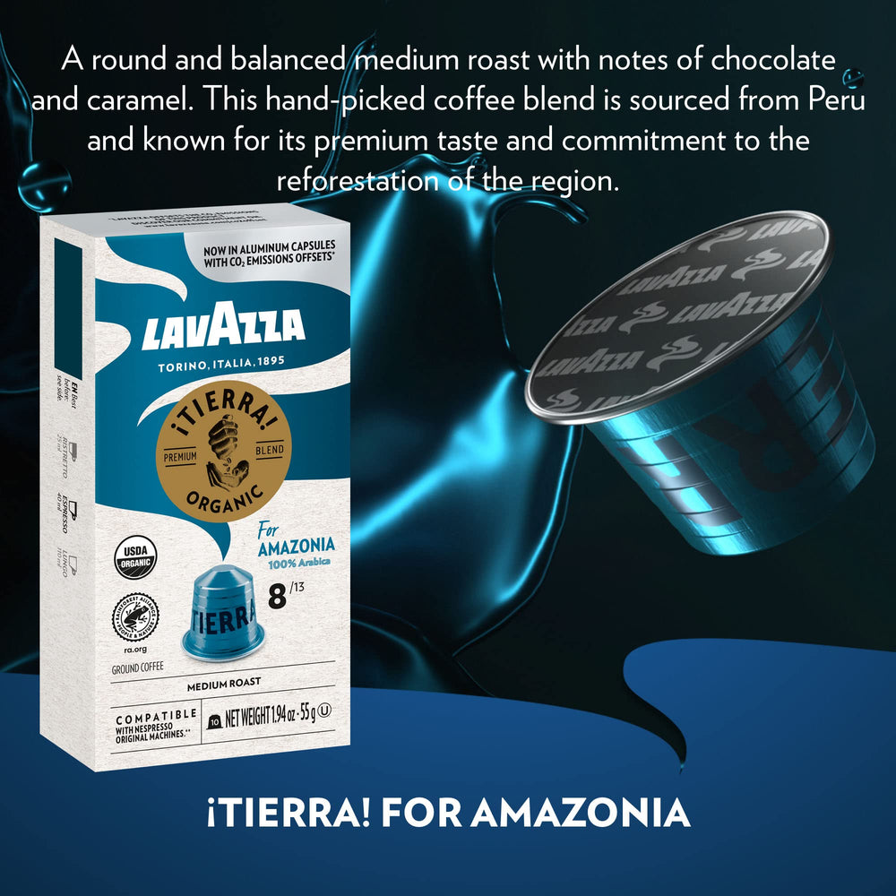 Lavazza Tierra Amazonia 100% Arabica blend described as a balanced medium roast
