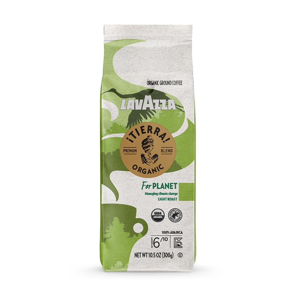 Lavazza Tierra for Planet bag front showcasing 100% Arabica for smooth drip coffee