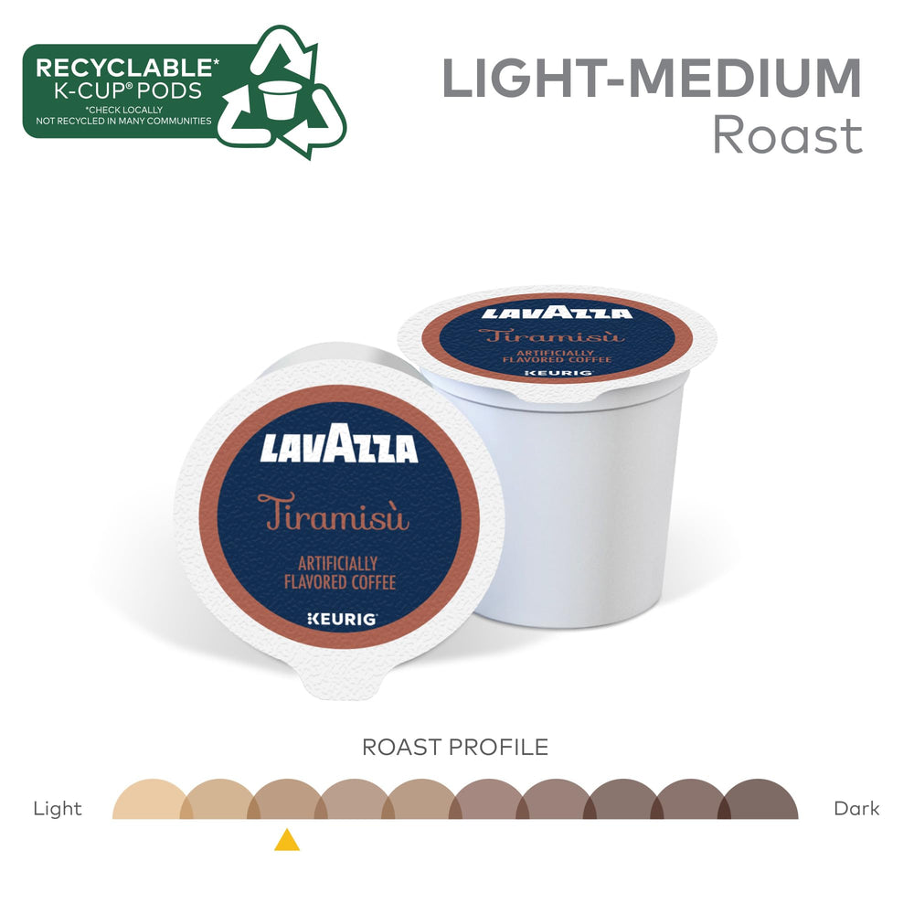 Lavazza Tiramisù coffee beans highlight 100% Arabica quality.