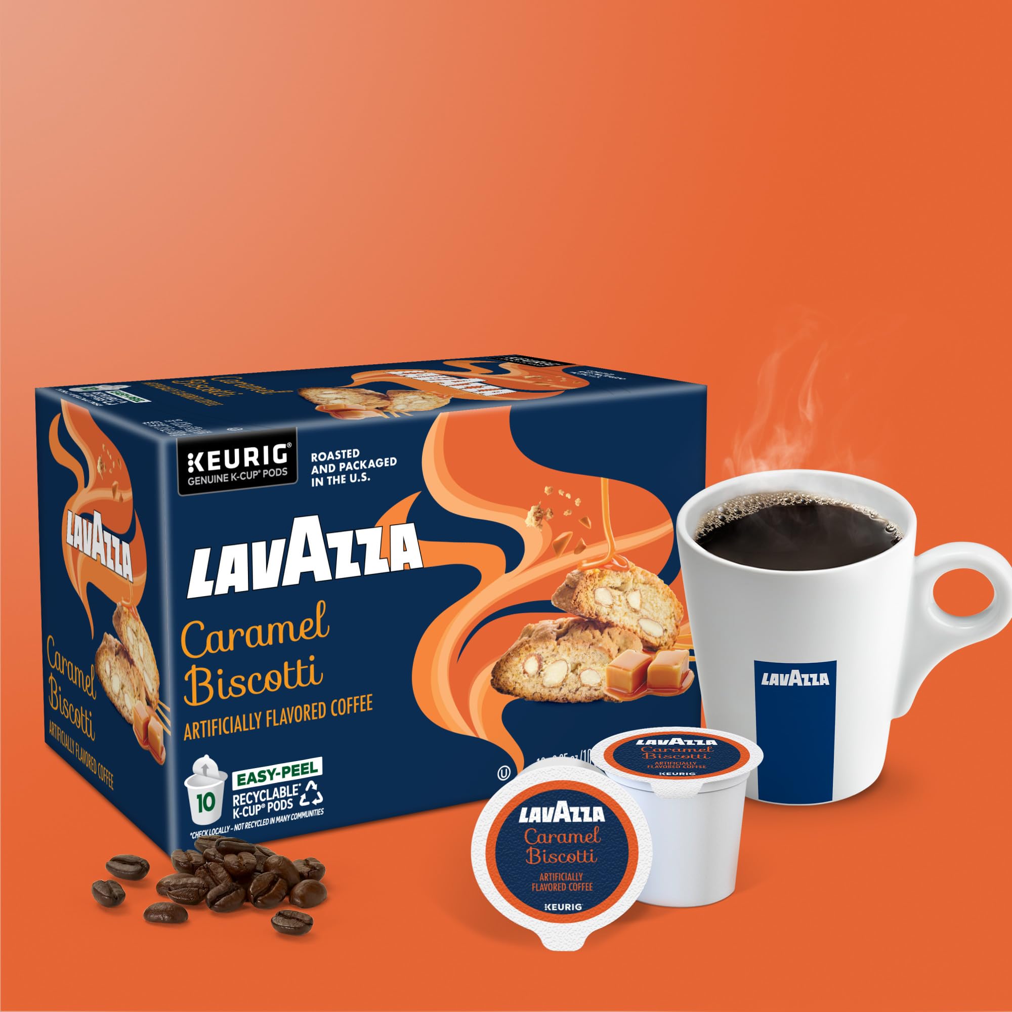 US-packaged Lavazza Caramel Biscotti ready for quick home brews.
