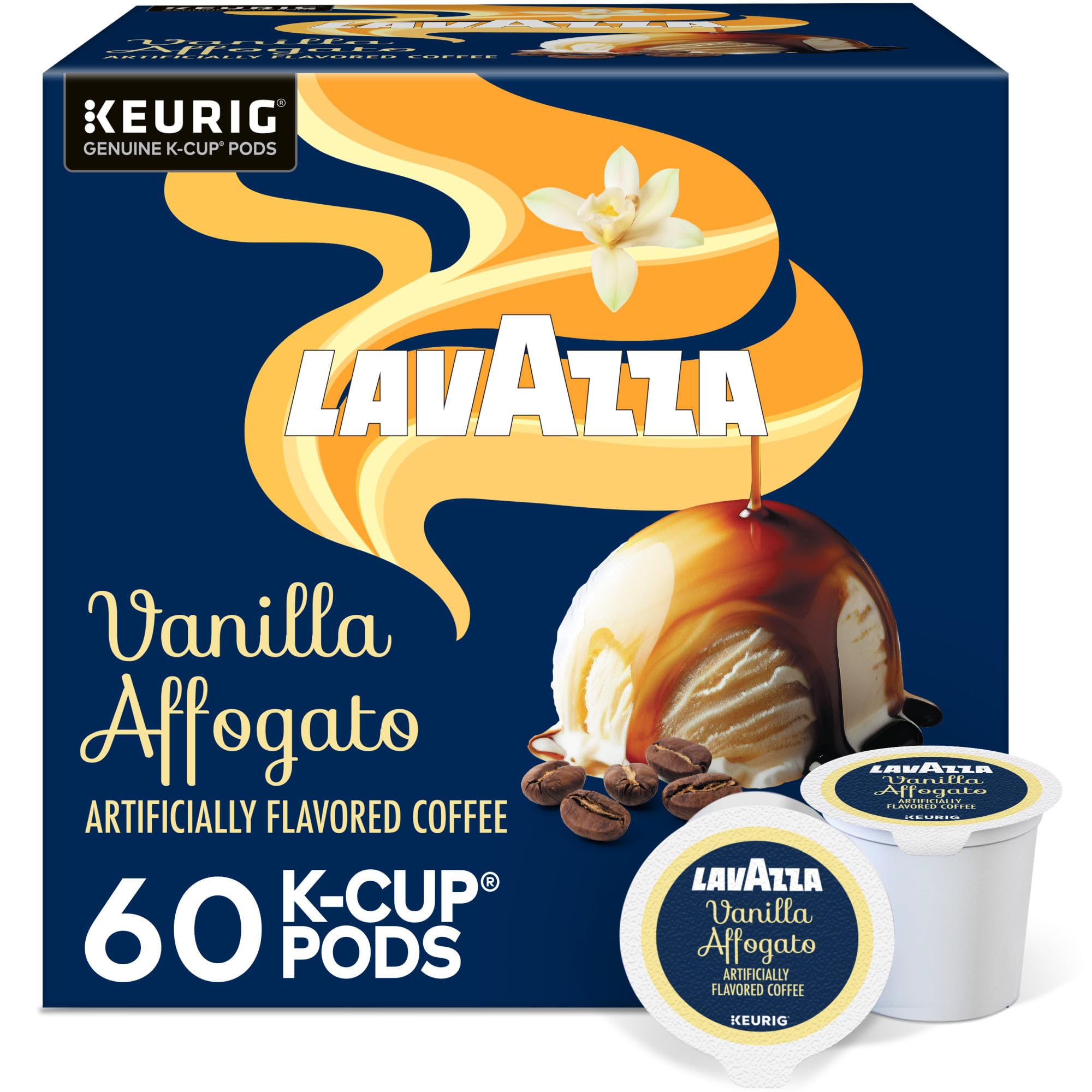 Lavazza Vanilla Affogato pods box shows convenient packaging for quick cups