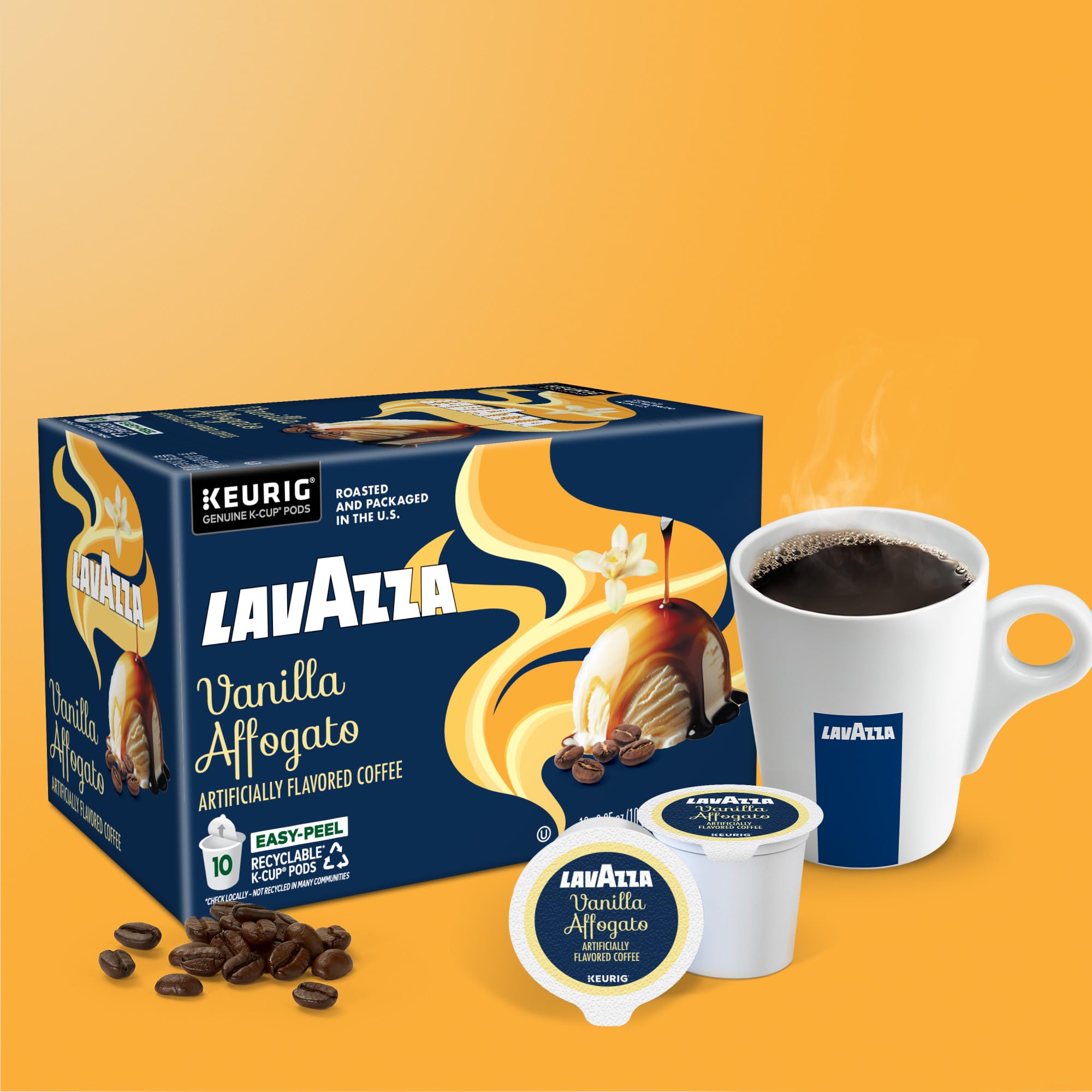 Lavazza Affogato K-Cup pods recyclable label emphasized