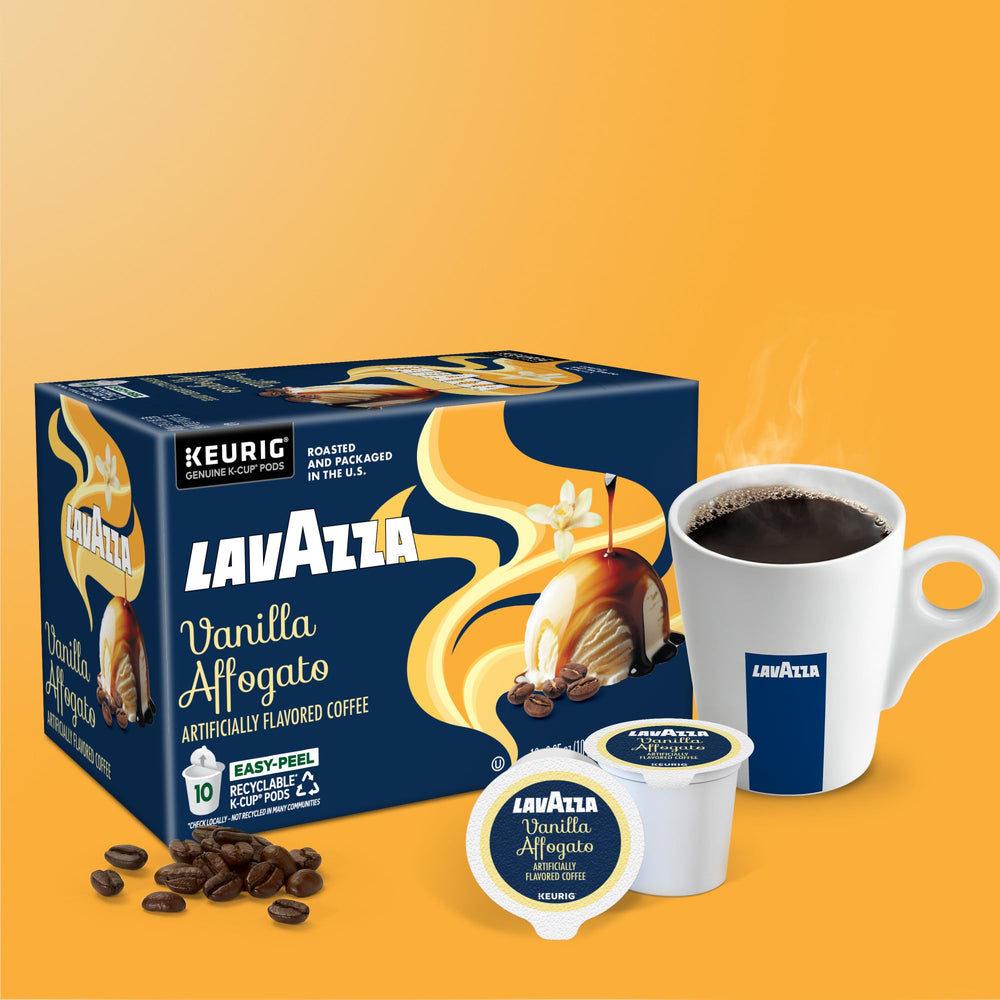 Lavazza Affogato K-Cup pods recyclable label emphasized