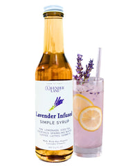 Lavender Lane Lavender Syrup bottle front view, organic small-batch flavor.