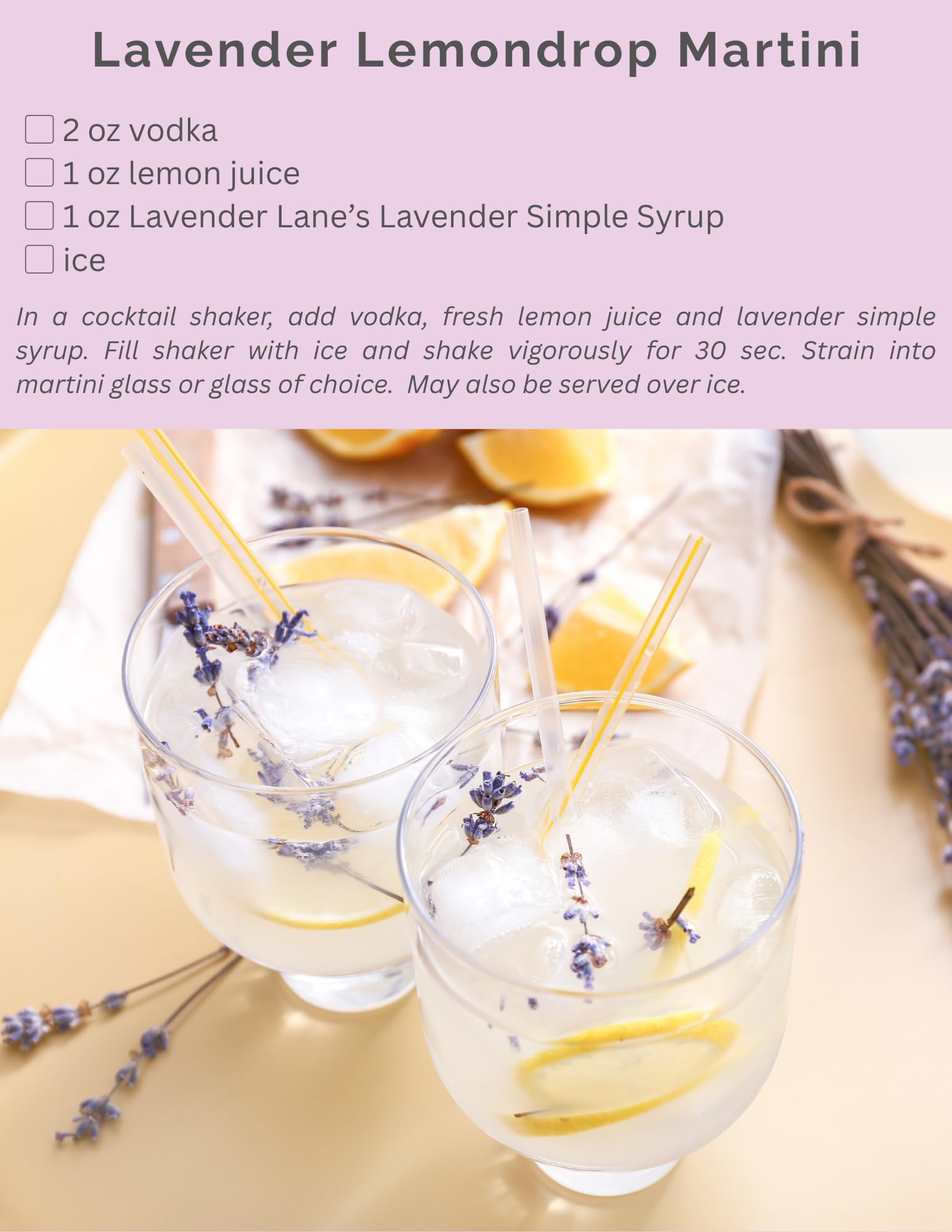 Lavender Lane Lavender Syrup kitchen scene with elegant bottle display.