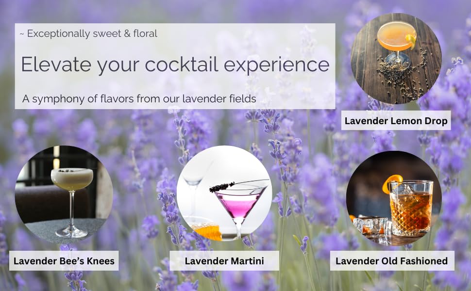 Lavender Lane Lavender Syrup ingredients with handpicked lavender blooms on farm.