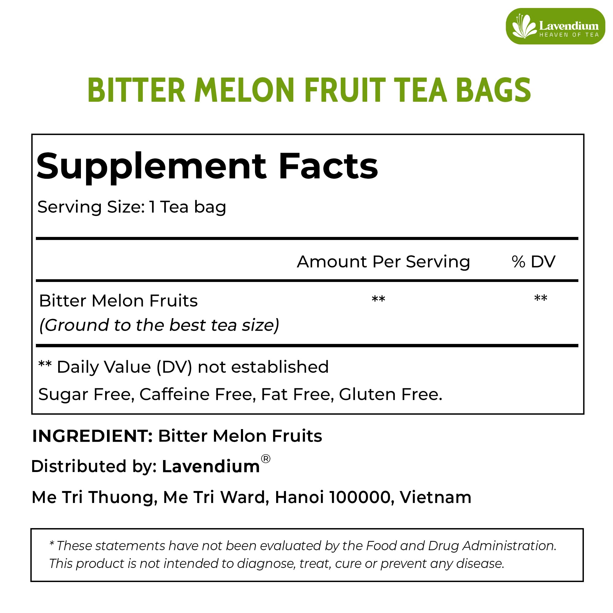 Lavendium bitter melon tea bags in cup ready to brew.
