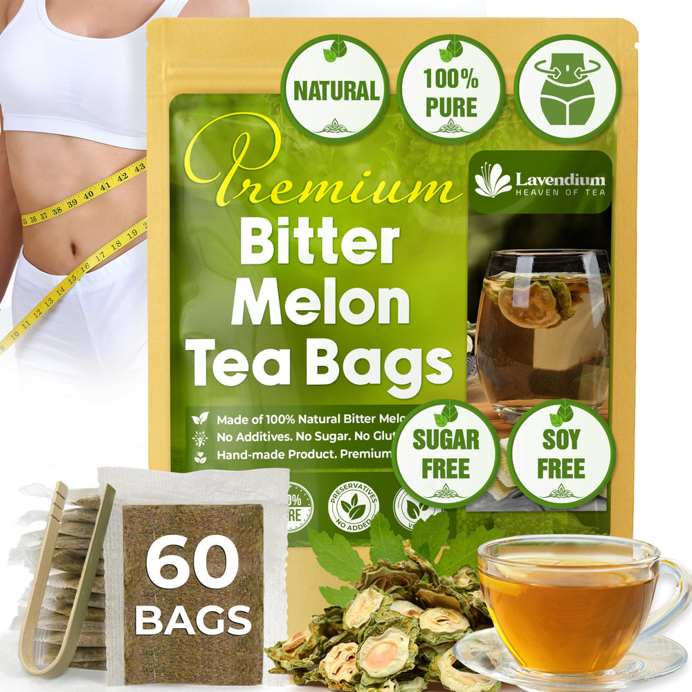 Lavendium packaging for Bitter Melon tea bags showcases eco-friendly design for conscious shoppers.