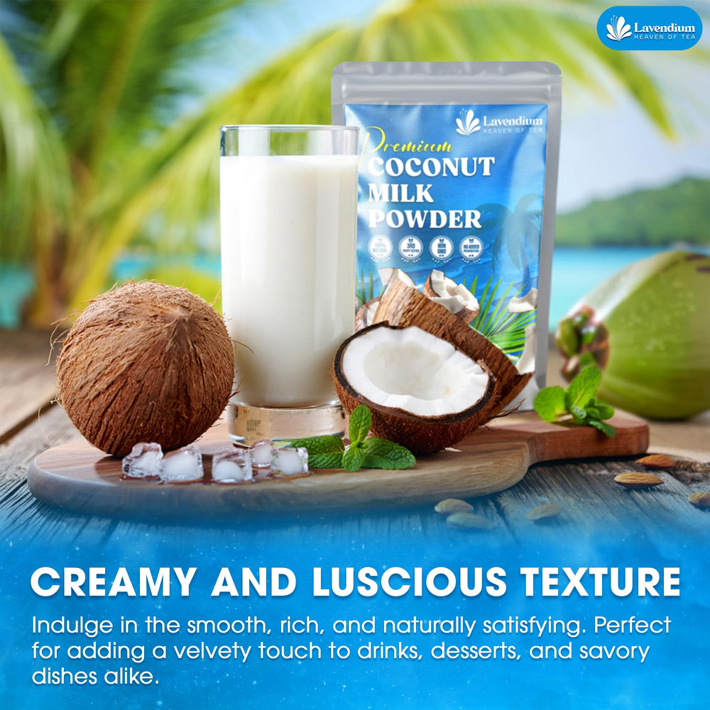 Lavendium coconut milk powder coffee creamer alternative in mugs.