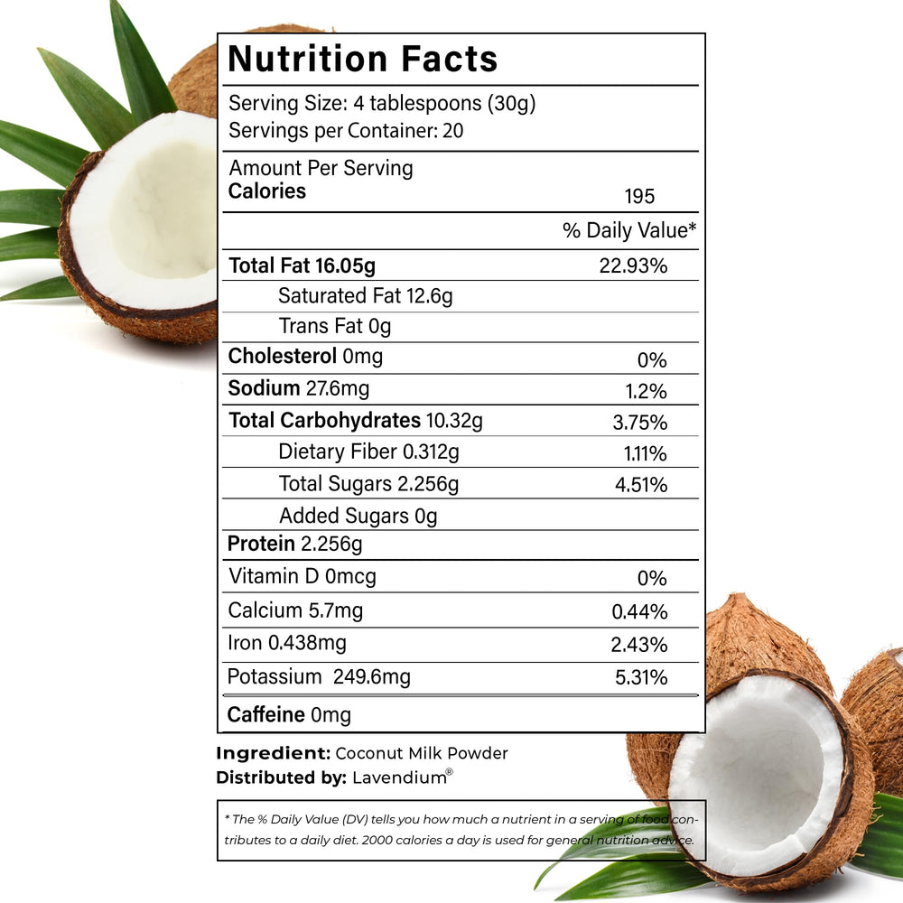 Lavendium coconut milk powder measuring scoop for quick recipe prep.