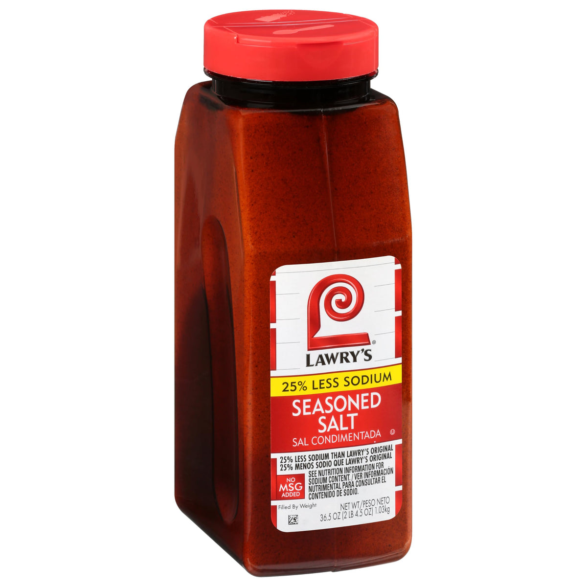 Lawry's 25% Less Sodium Seasoned Salt bottle for daily flavor with less salt