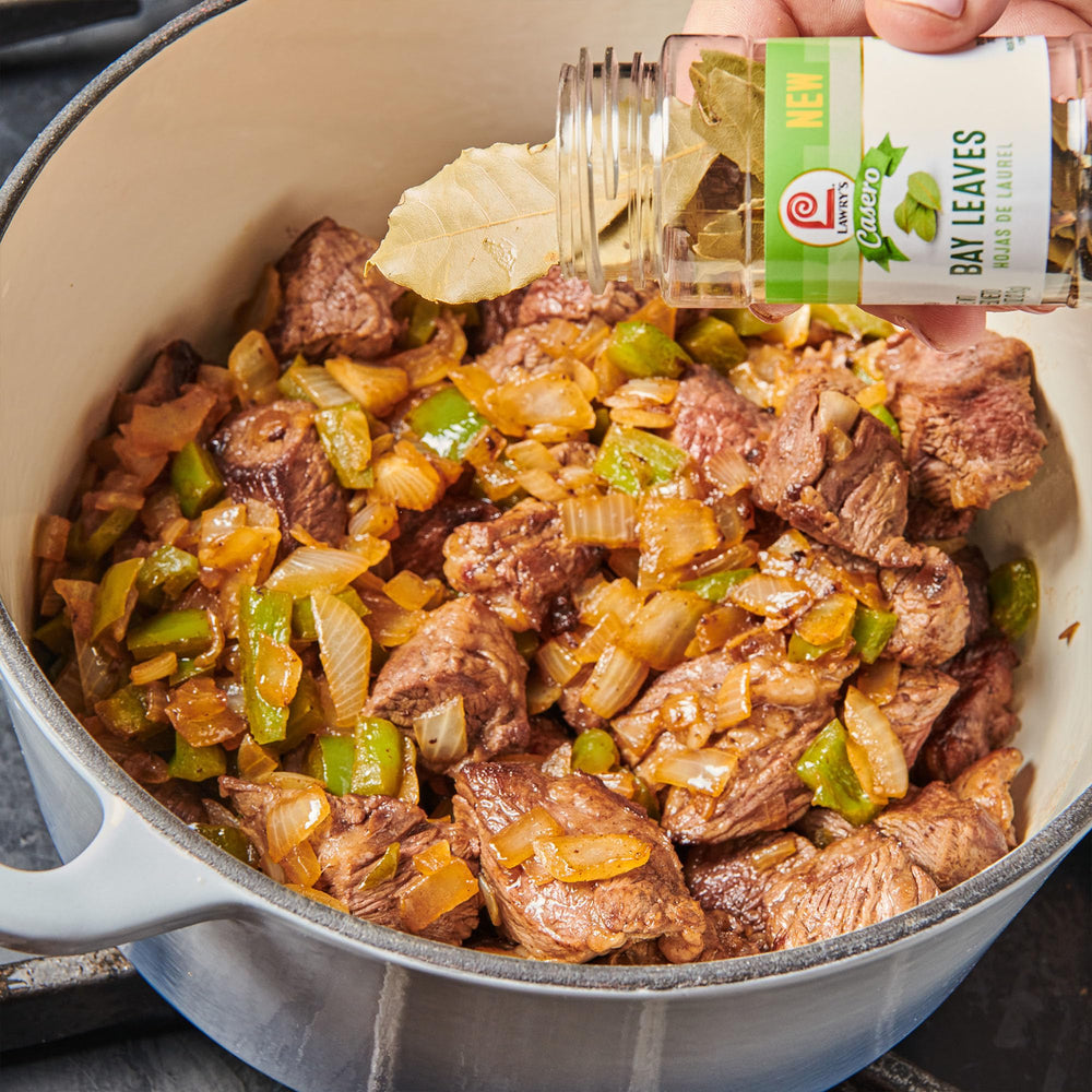 Lawry's Casero bay leaves, dried leaves shown, great for beans and stews.