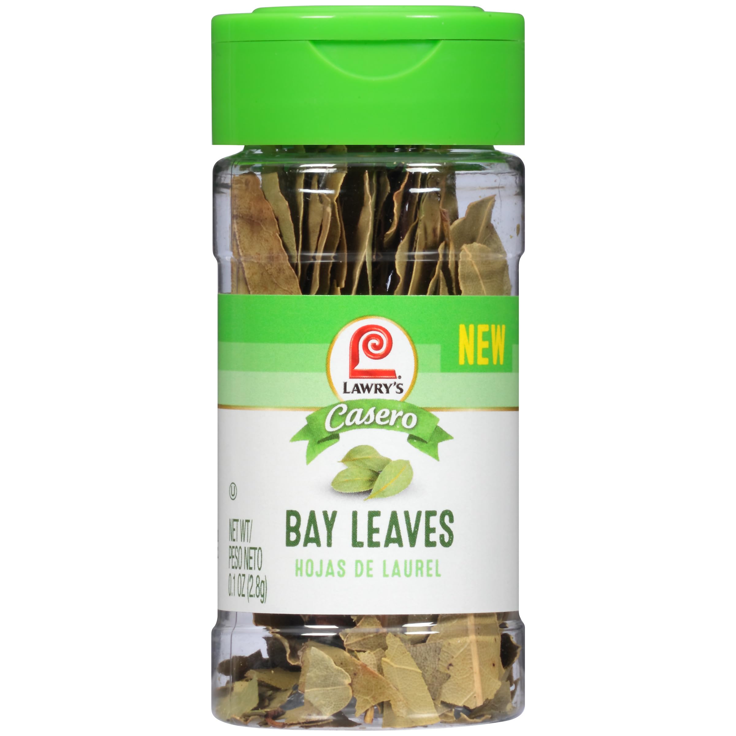 Lawry's Casero bay leaves in a jar, ideal for slow-simmered soups and stews.