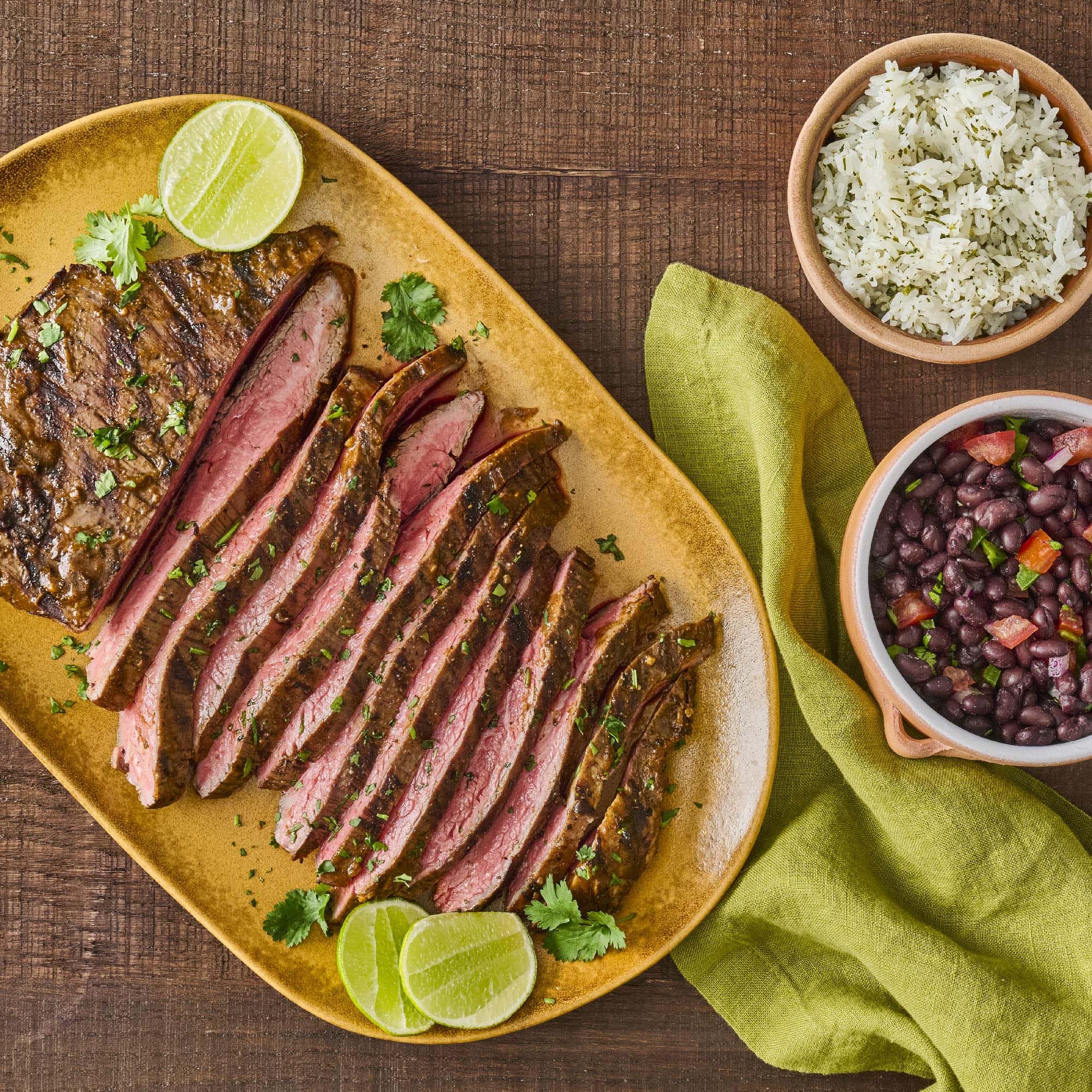 Grilled steak seasoned with Lawry’s Casero, juicy grill marks and vibrant spice aroma.