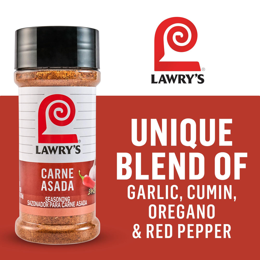 Lawry’s Casero Carne Asada Seasoning sprinkled on steak for charred-laced flavor.