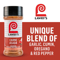 Lawry’s Casero Carne Asada Seasoning sprinkled on steak for charred-laced flavor.