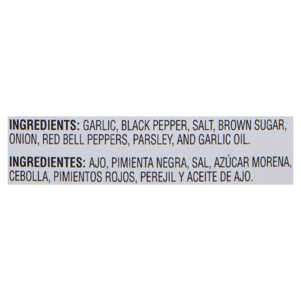 Lawry's Coarse Grind Garlic Pepper rubbed on steak showing garlicky, peppery crust.
