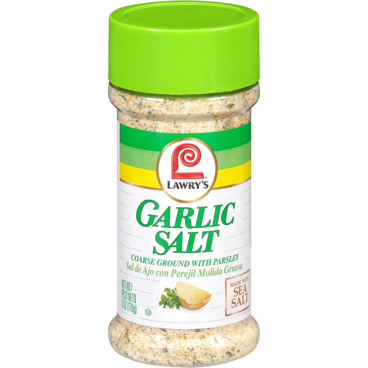 Lawry's coarse-ground parsley garlic salt bottle ready for everyday seasoning.