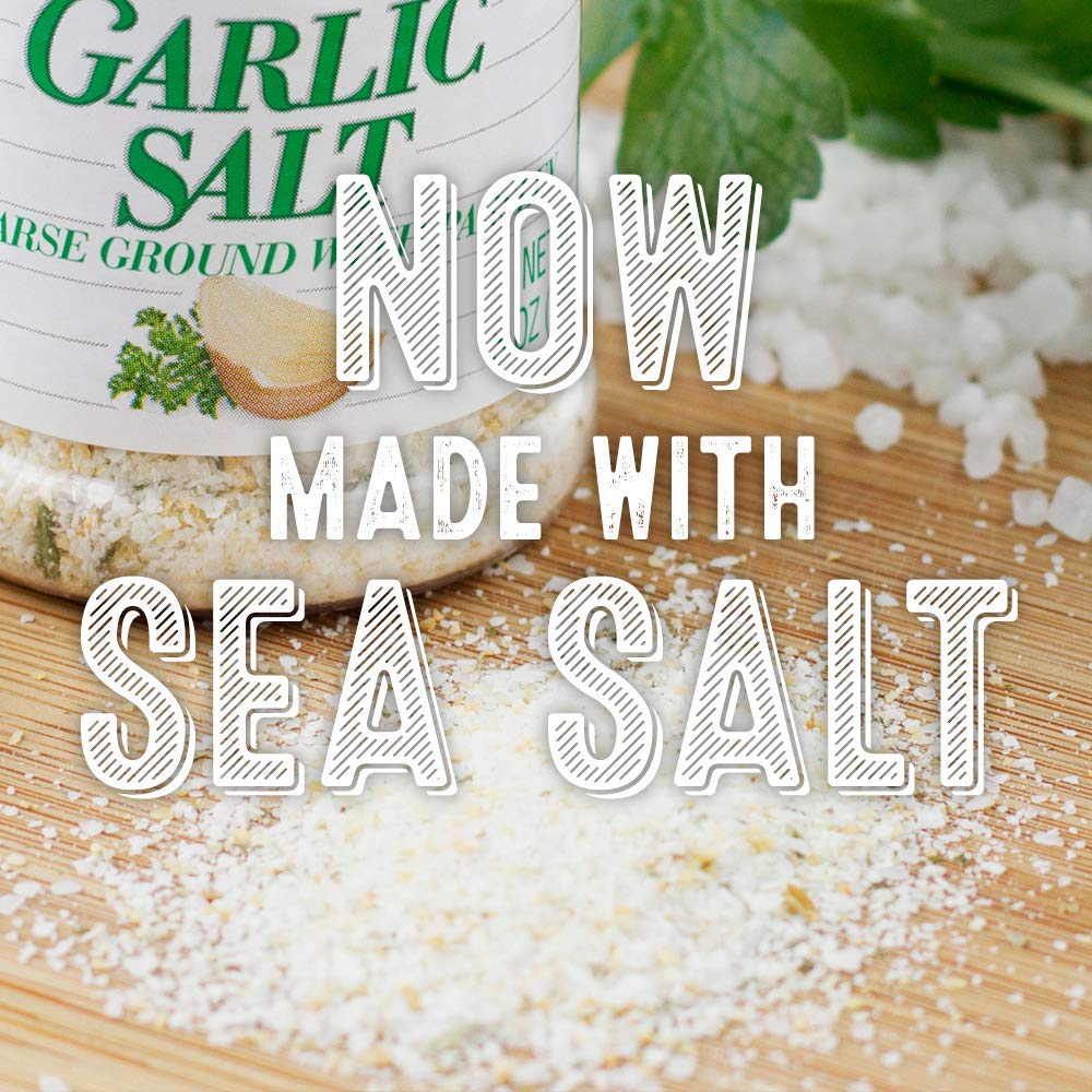 Lawry's parsley garlic salt close-up showing herb flakes.