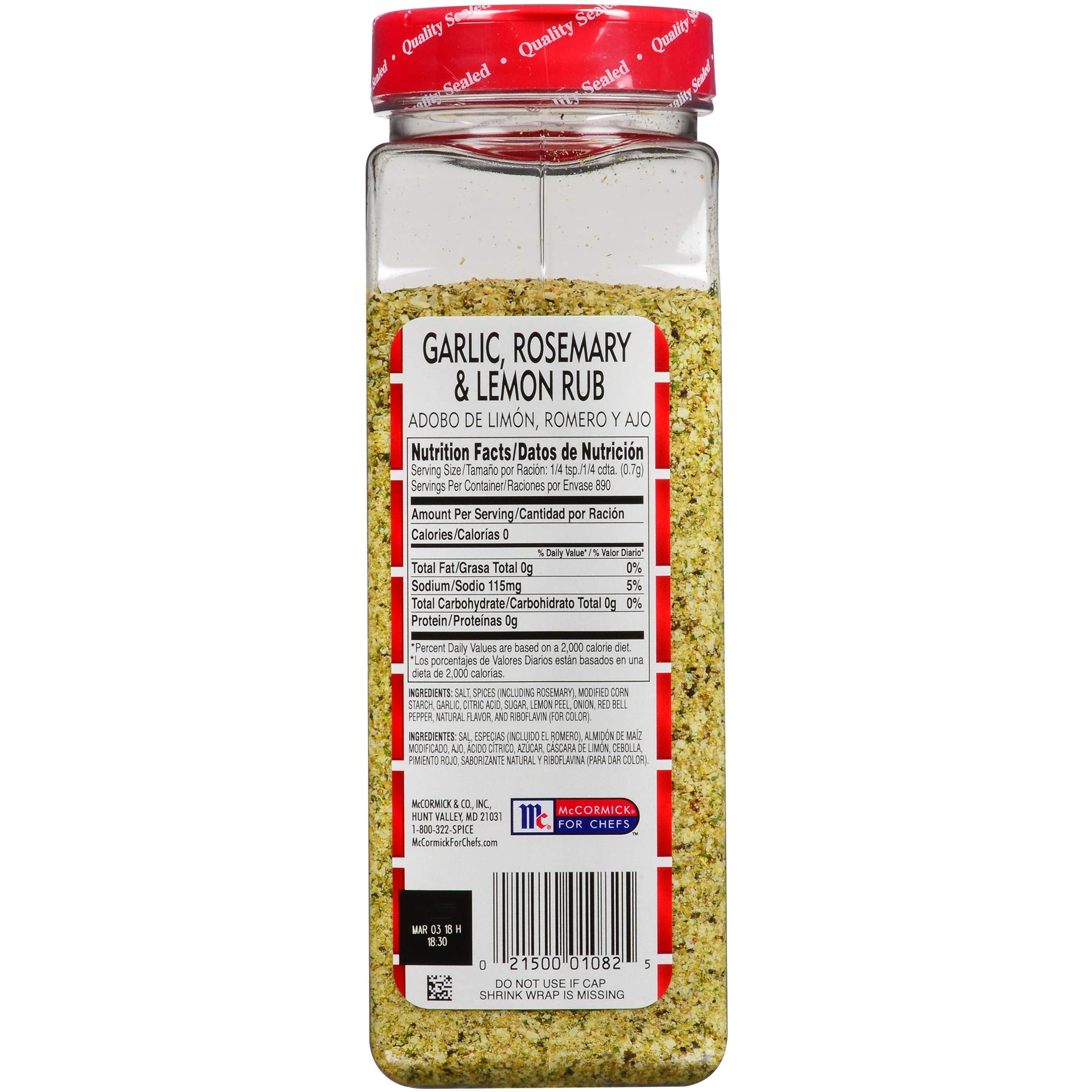 Lawry's Garlic, Rosemary and Lemon Rub dispensing easily for quick meat preparation.