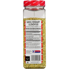 Lawry's Garlic, Rosemary and Lemon Rub dispensing easily for quick meat preparation.
