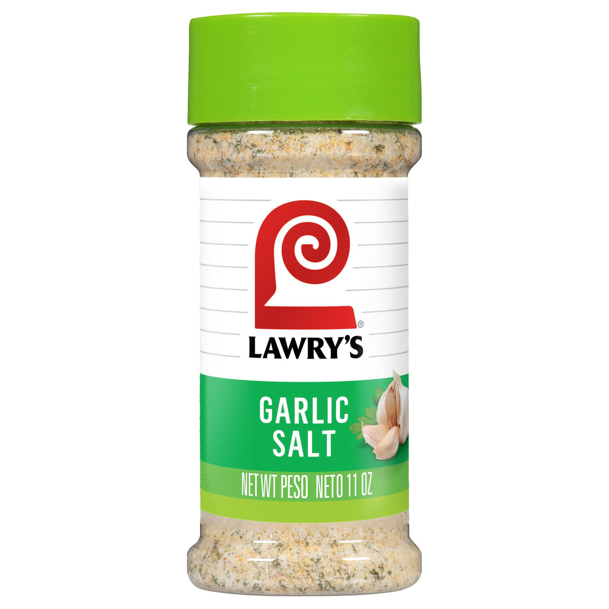 Lawry's Garlic Salt Parsley coarse bottle shown on counter for bold flavor enhancement