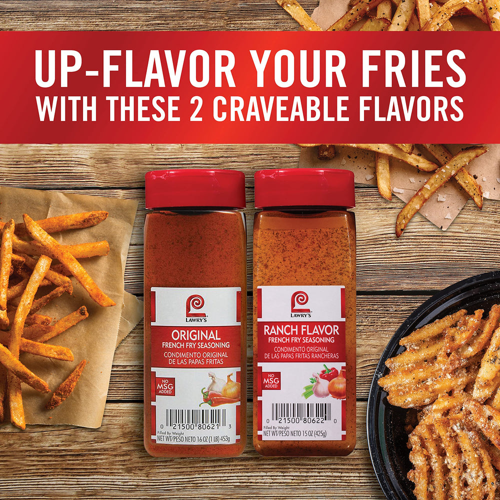 Baked fries with Lawry's seasoning forming a golden, flavorful crust.