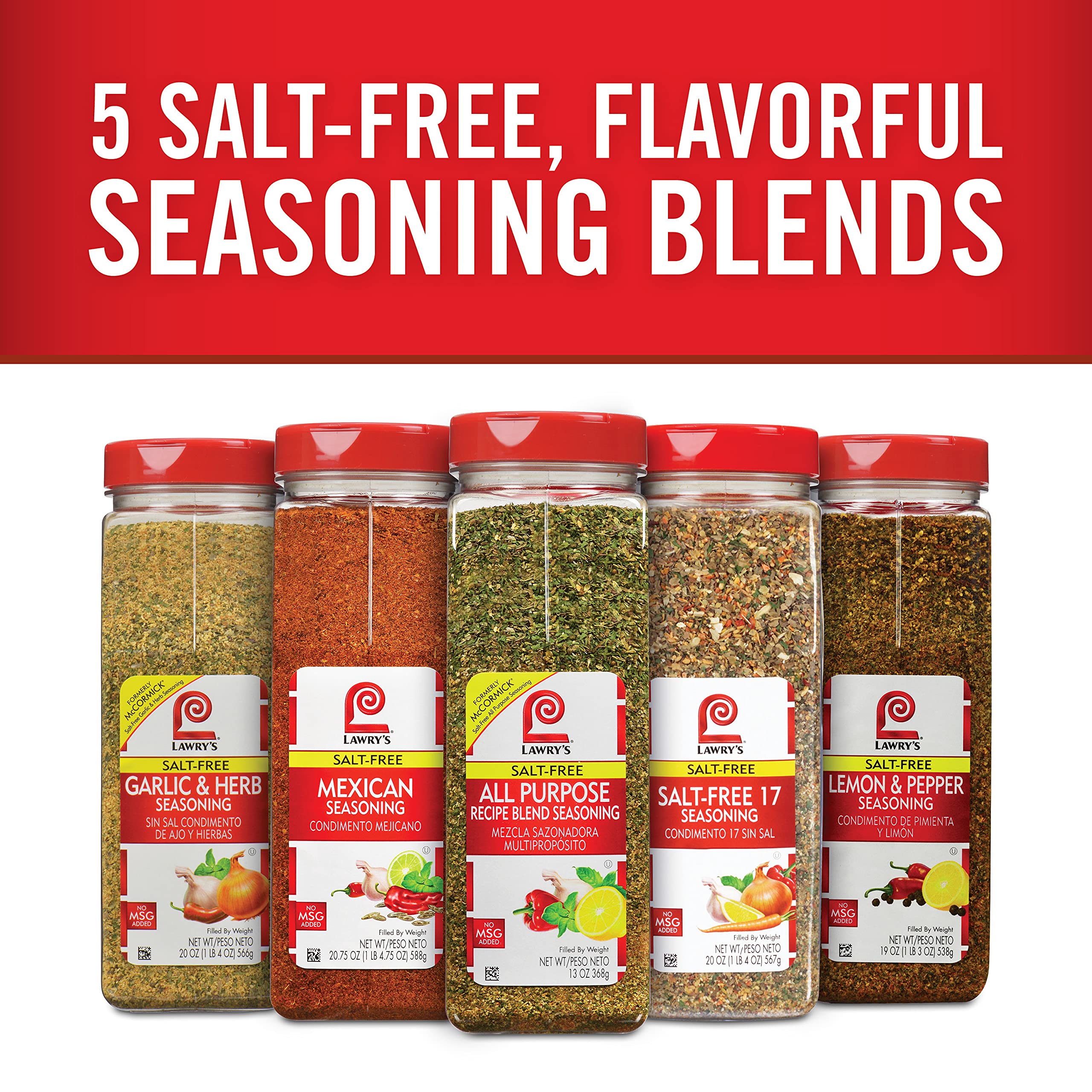 Lawry's Salt Free All Purpose Blend ingredients close-up showcasing onion and garlic base.
