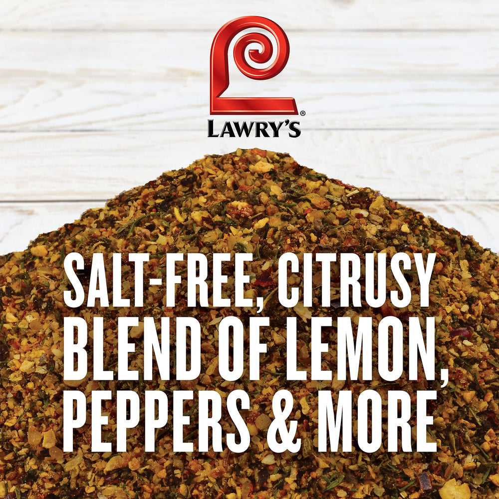 Seafood plated with Lawry's Salt Free Lemon & Pepper for citrus lift.