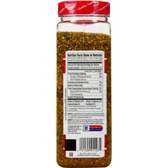 Close-up label of Lawry's Lemon & Pepper indicating no salt and kosher status.