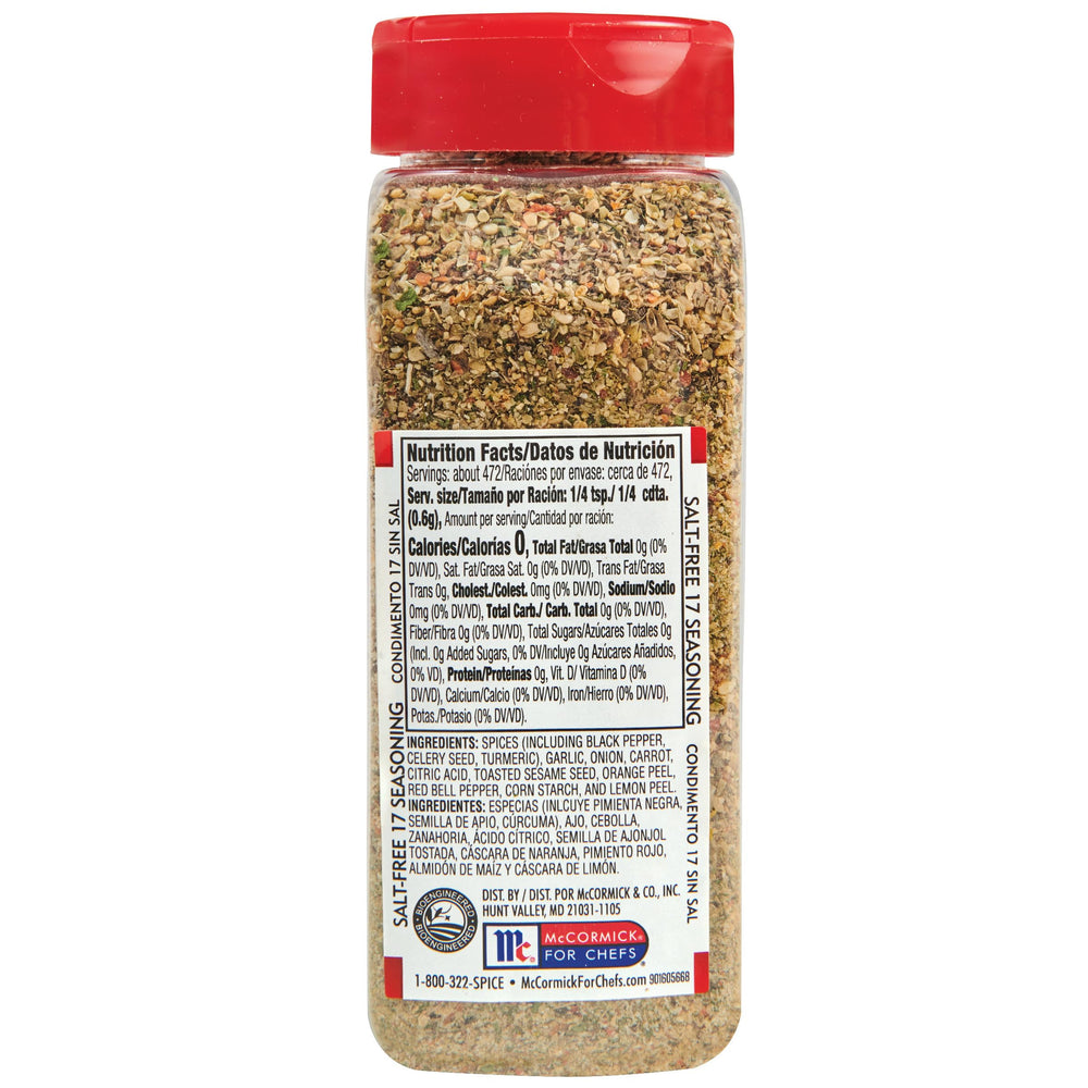 Lawry's Salt-Free 17 Seasoning container on shelf for back-of-house use