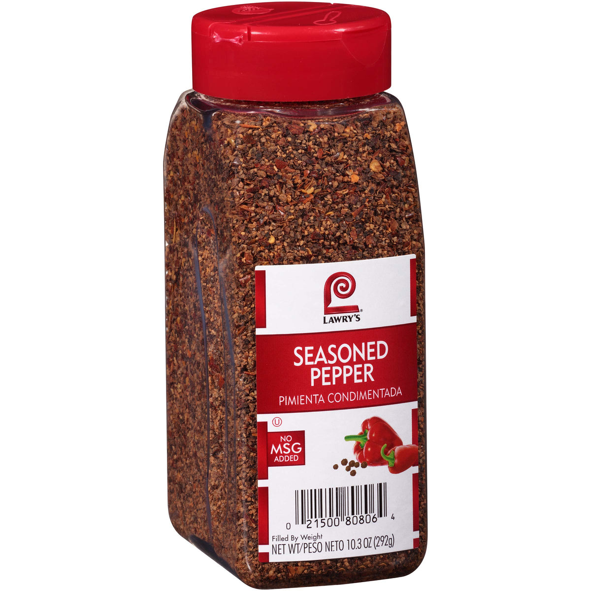 Lawry's Seasoned Pepper bottle pour for restaurant-quality flavor on dishes
