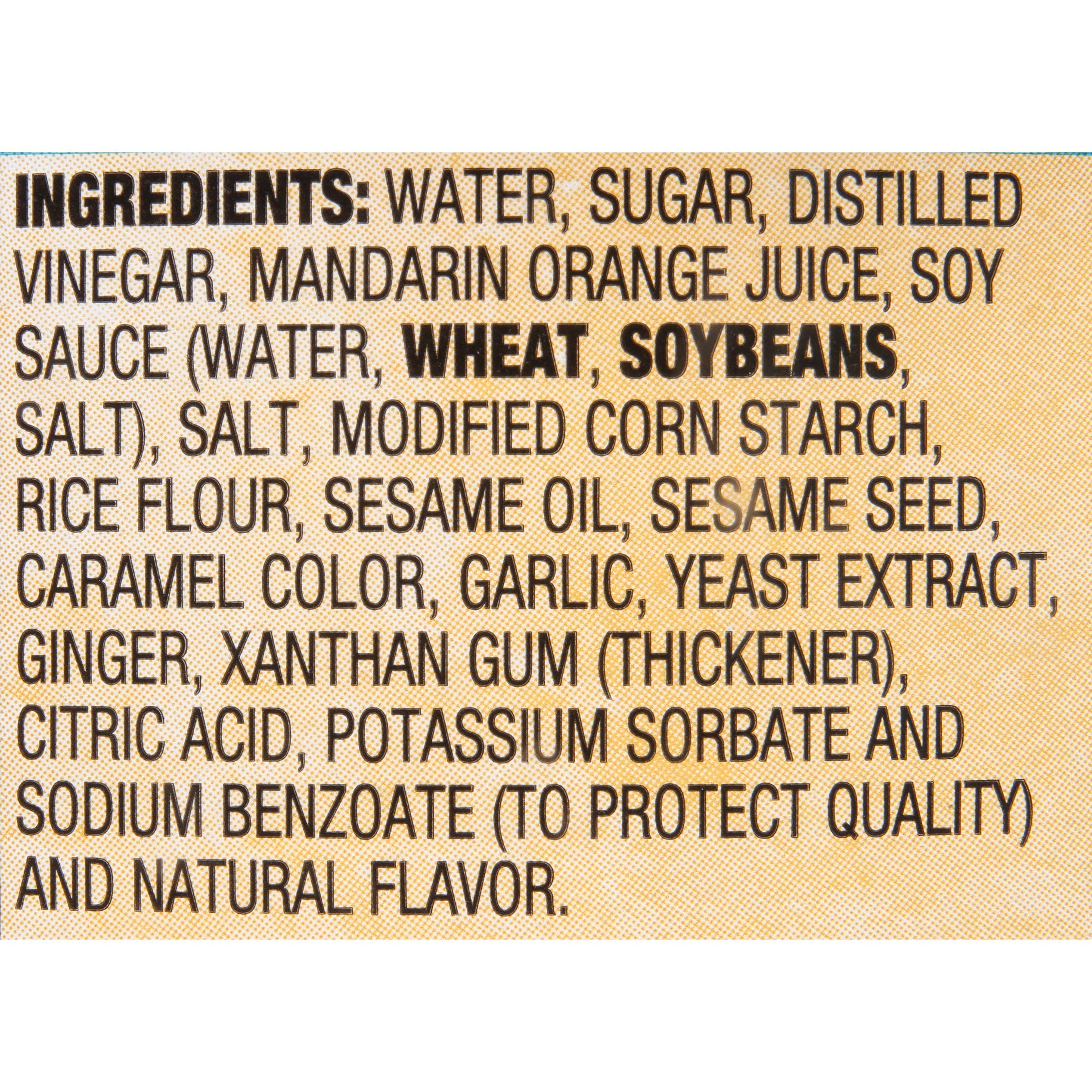 Lawry's Sesame Ginger ingredients label highlights mandarin juice and sesame.