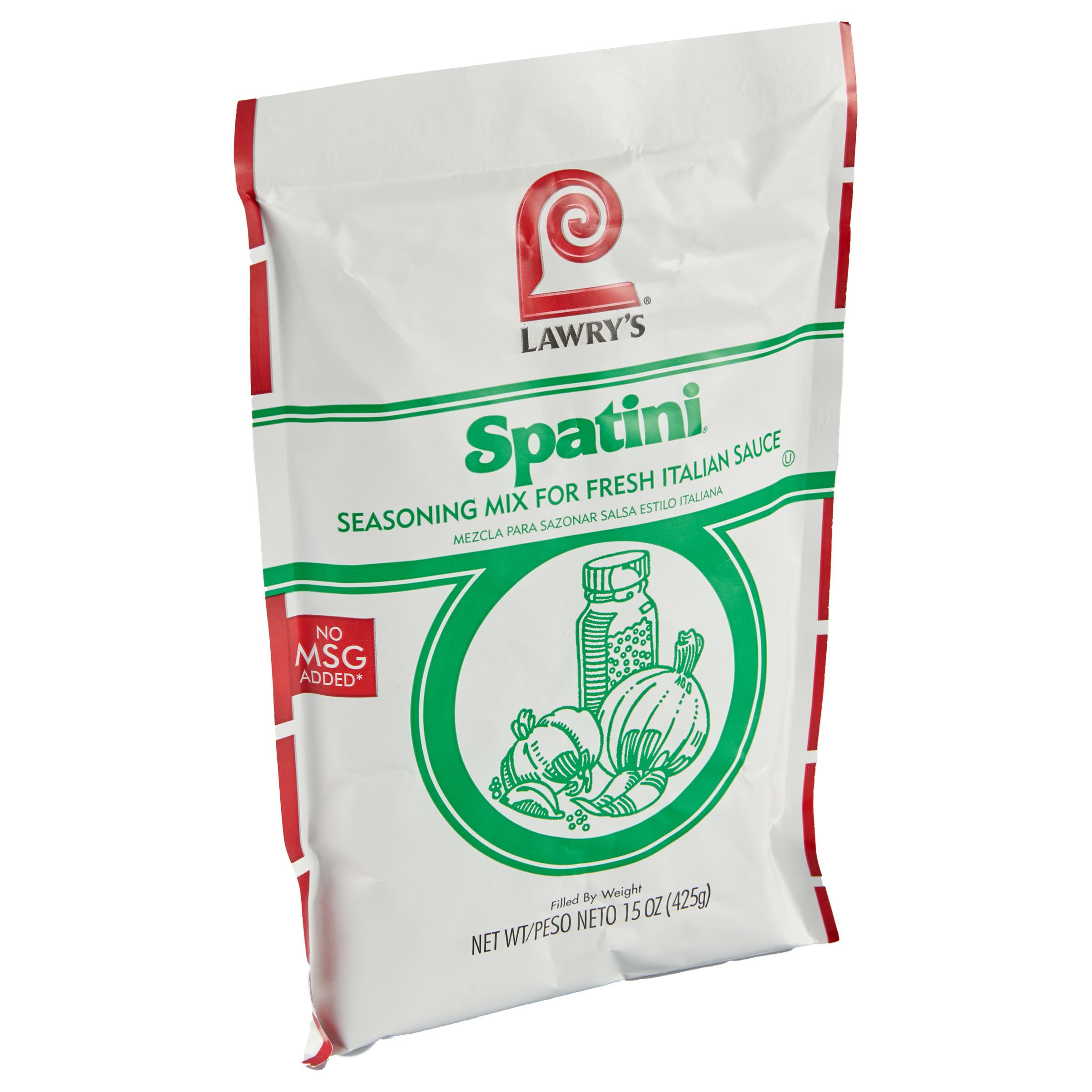 Lawry's Spatini seasoning packet close-up highlighting premium herbs and quick flavor