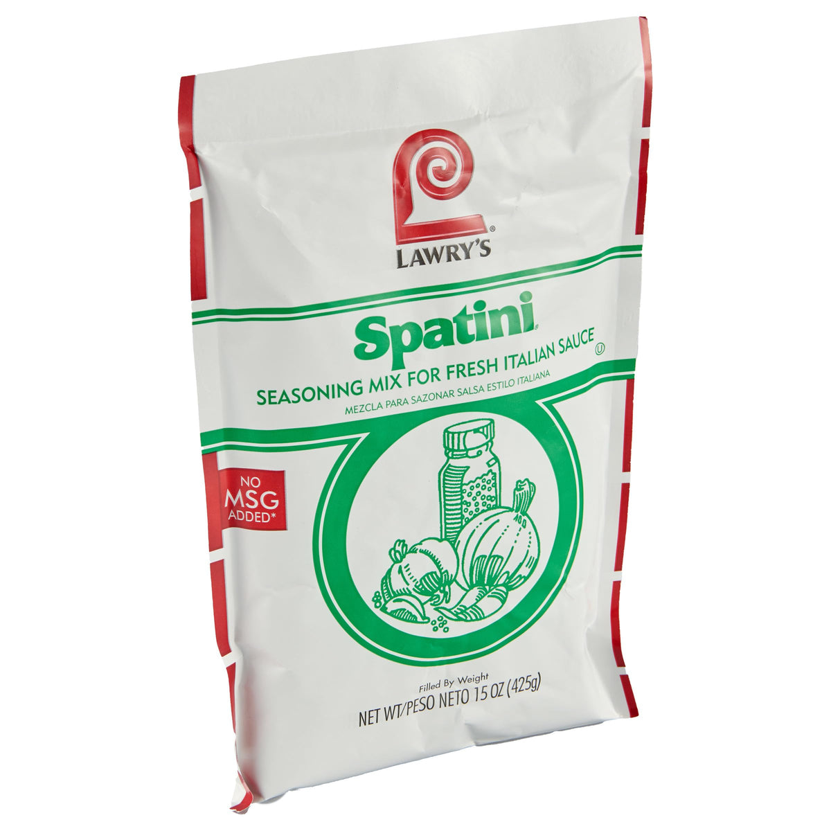 Lawry's Spatini seasoning packet close-up highlighting premium herbs and quick flavor