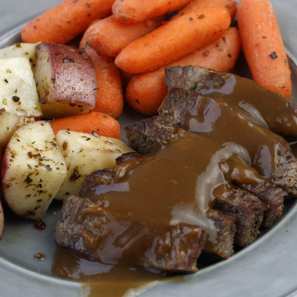 Beef marination bowl with Lawry's Tenderizing Beef Marinade for easy prep.