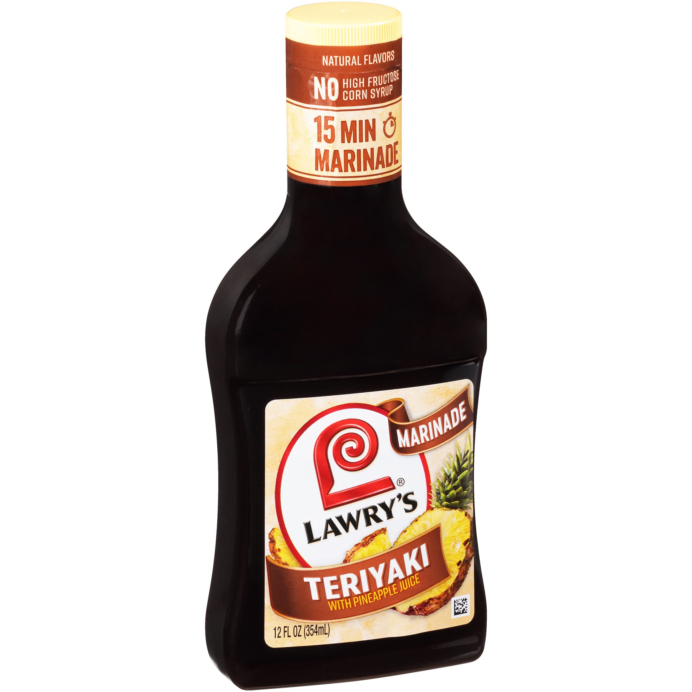 Lawry's Teriyaki Marinade bottle label highlighting no MSG and no high fructose corn syrup.