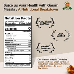 Close-up of Laxmi Garam Masala spice blend highlighting authentic spices.
