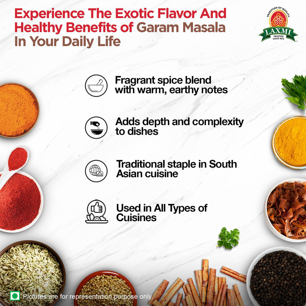 Shelf display of Laxmi spice blends ready to season meals.
