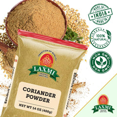 Close-up of LAXMI coriander powder aroma hints at fresh, vibrant flavor