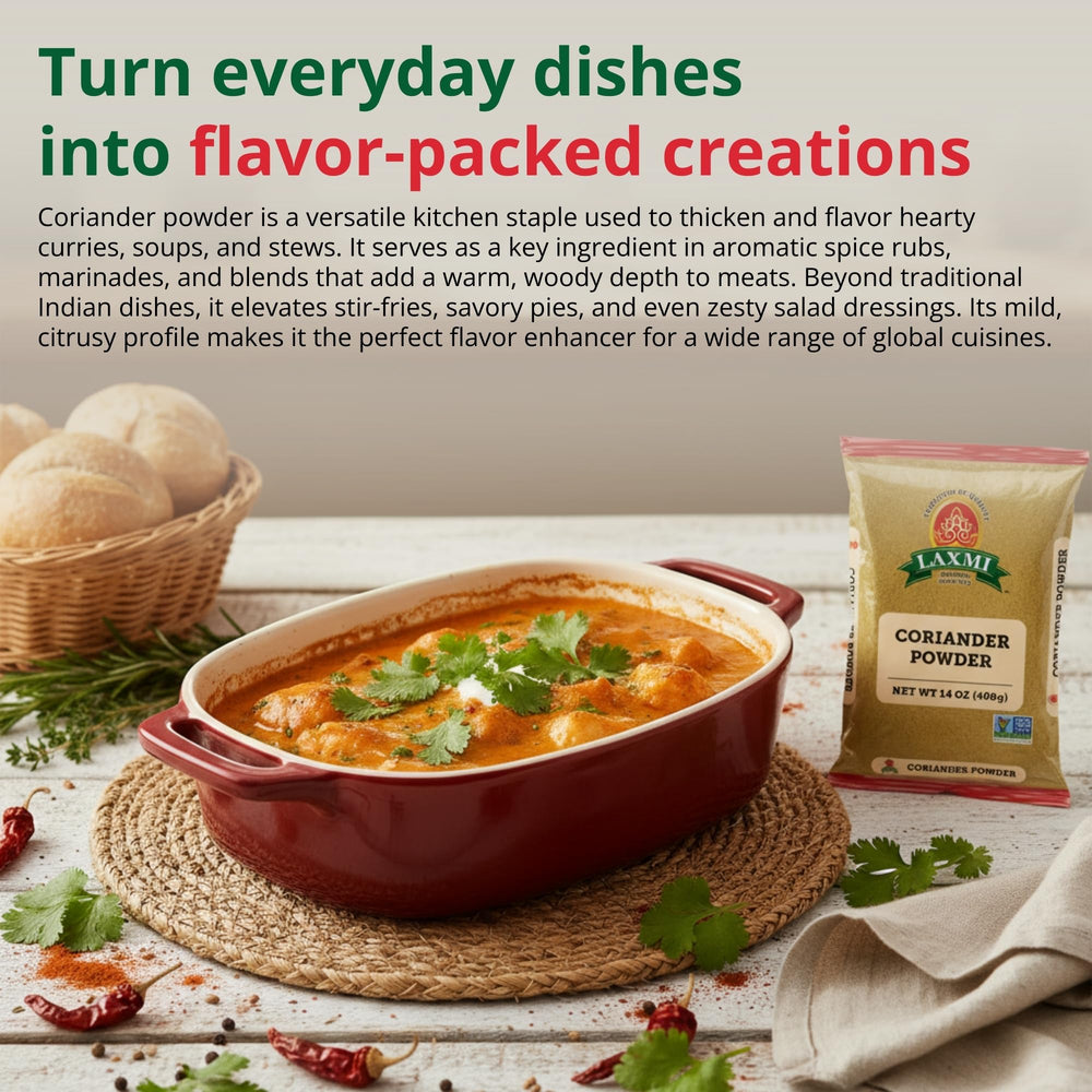 LAXMI coriander powder enhances curries and rice dishes