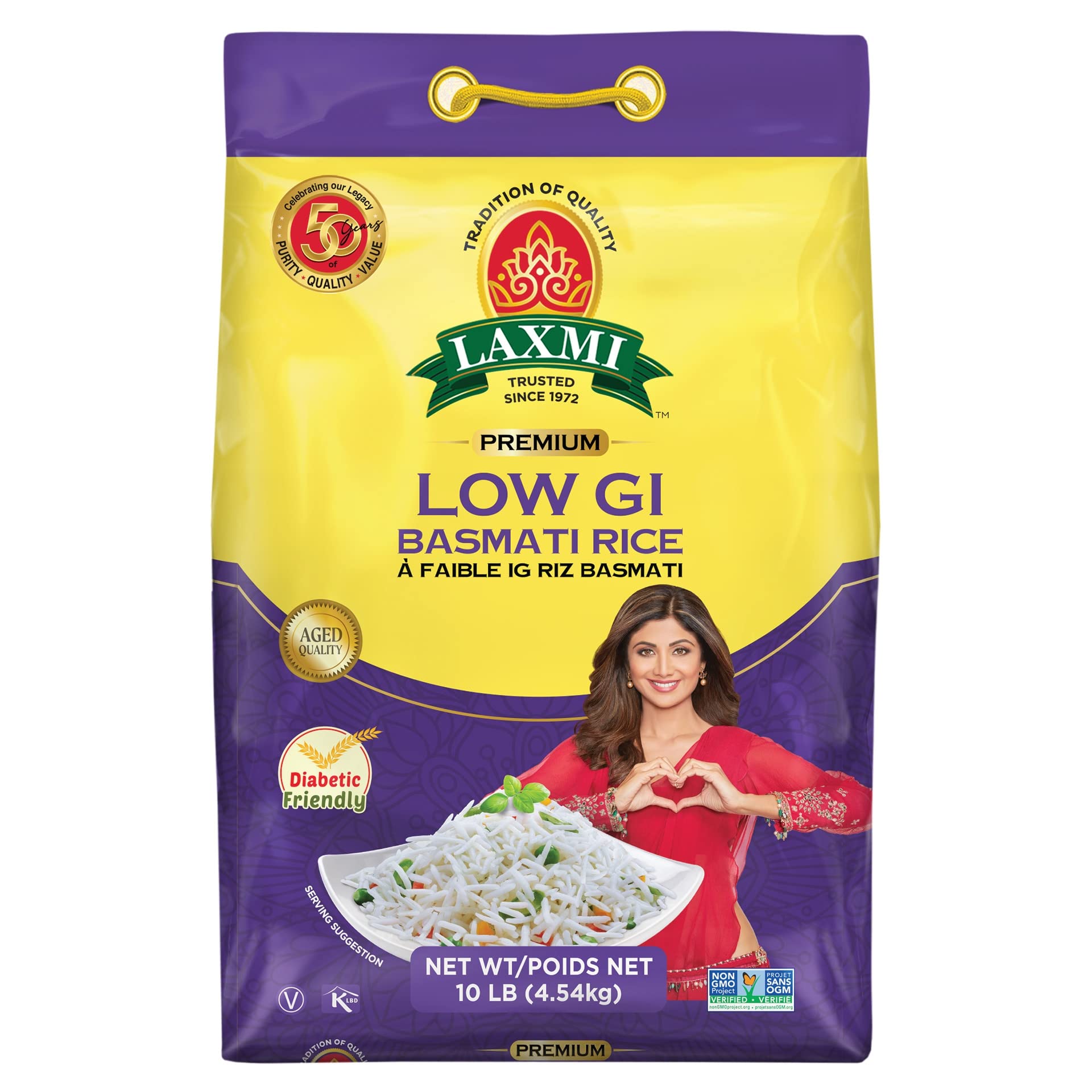 Laxmi diabetic-friendly basmati rice pack with lower glycemic index, for balanced meals.