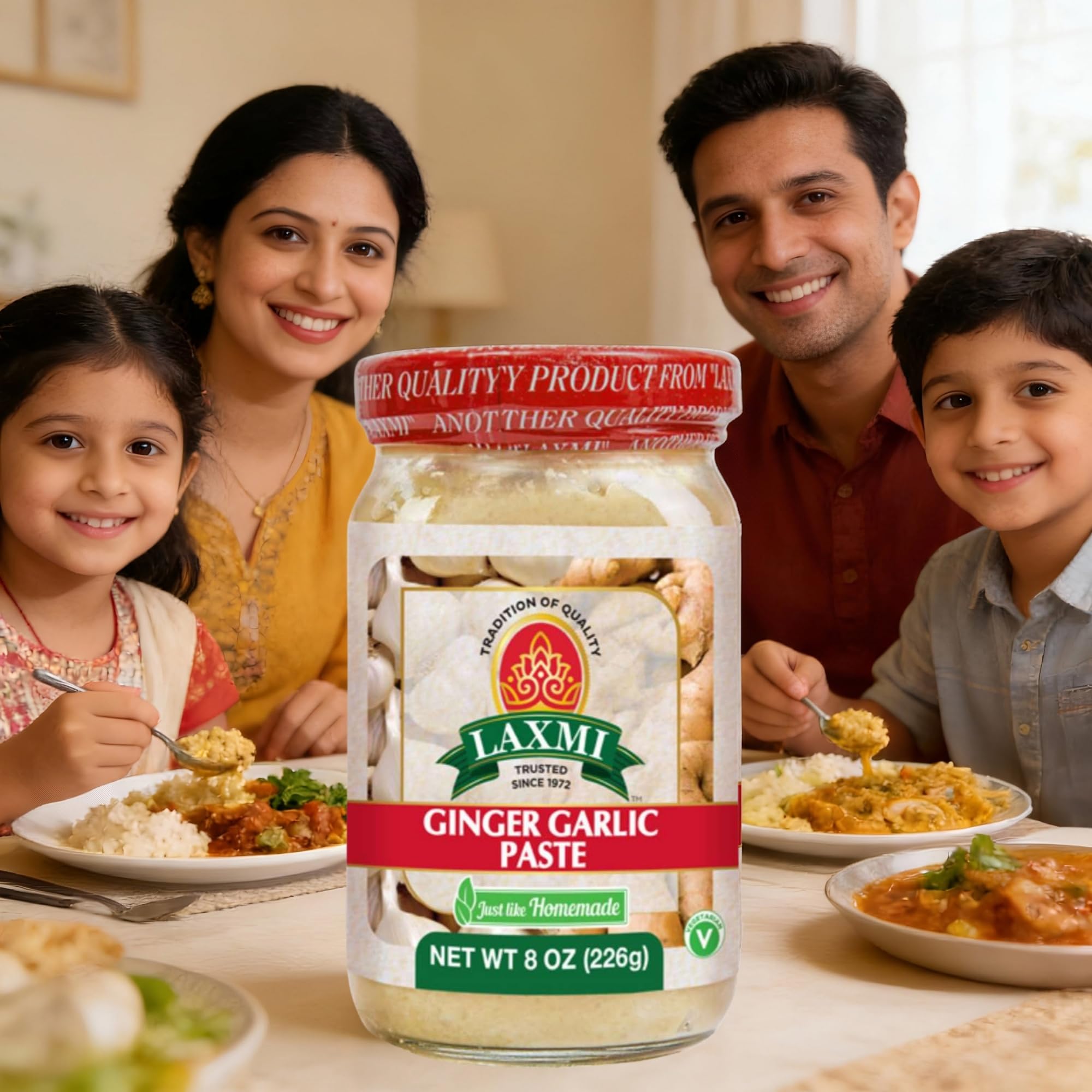 Laxmi Ginger Garlic Paste in a kitchen setting showcasing versatile use