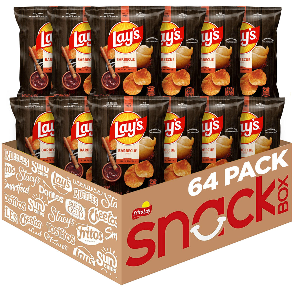 Lay's Barbecue chips in 1.5 oz bags from a 64-pack for easy snacking on the go.