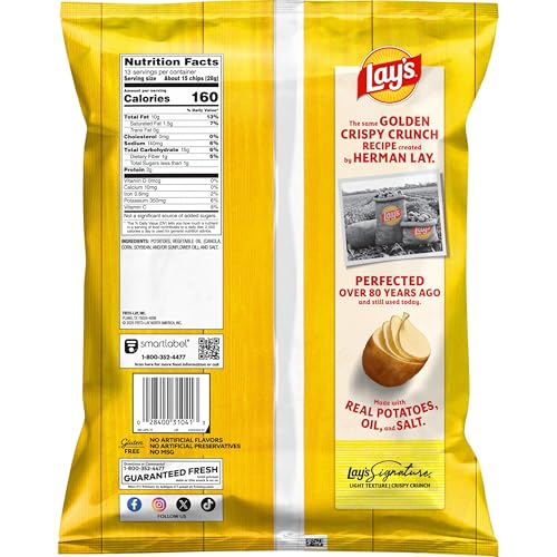 Lay's Classic chips bag back, shows simple ingredients for clean snacking