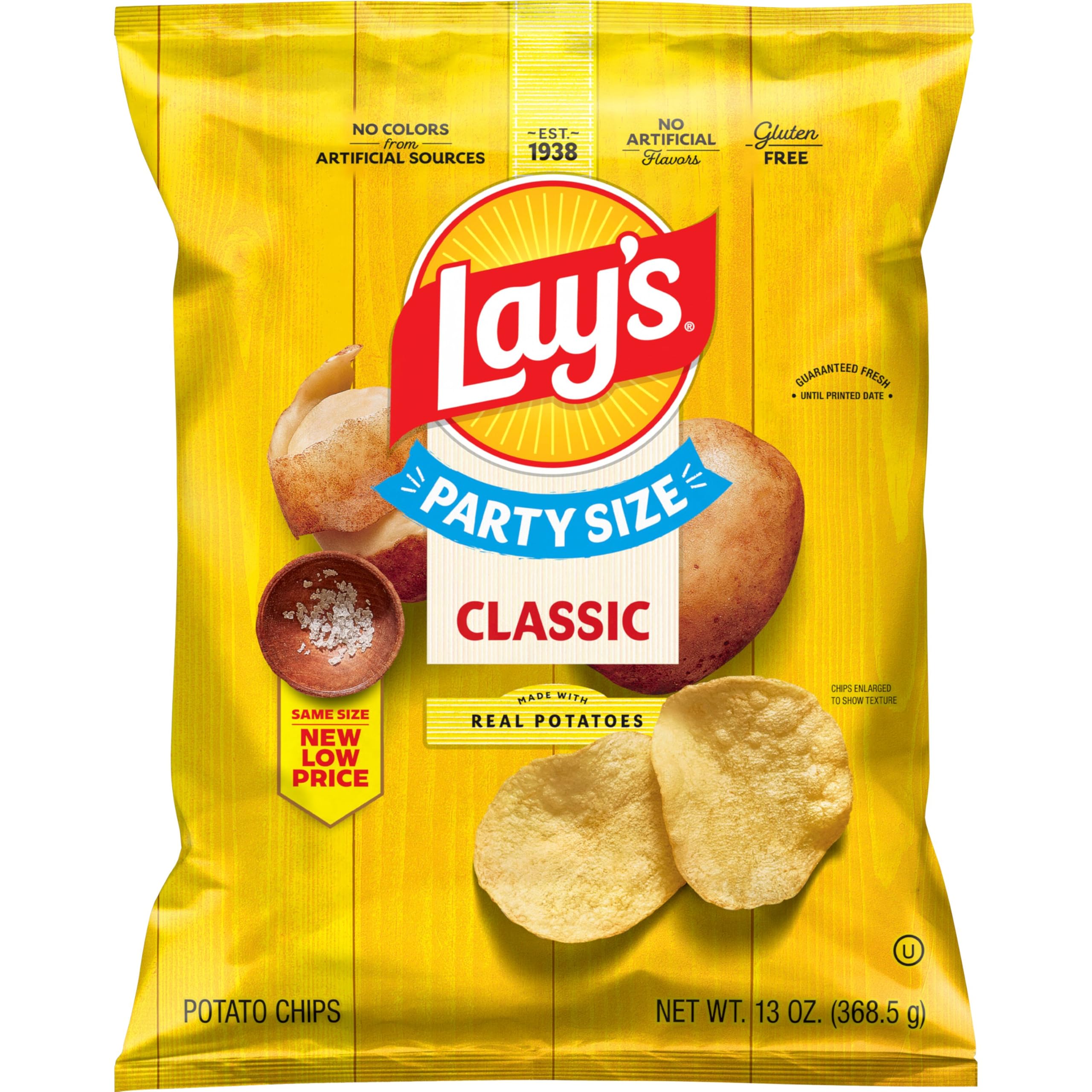 Lay's Classic potato chips bag front view, perfect for sharing at gatherings
