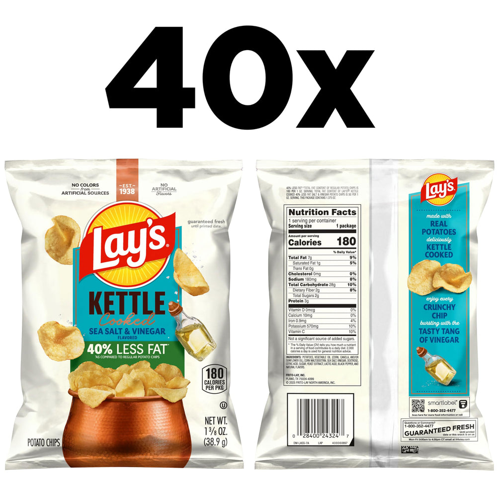Lay's Kettle Cooked chips close-up showing thick home-style crunch.
