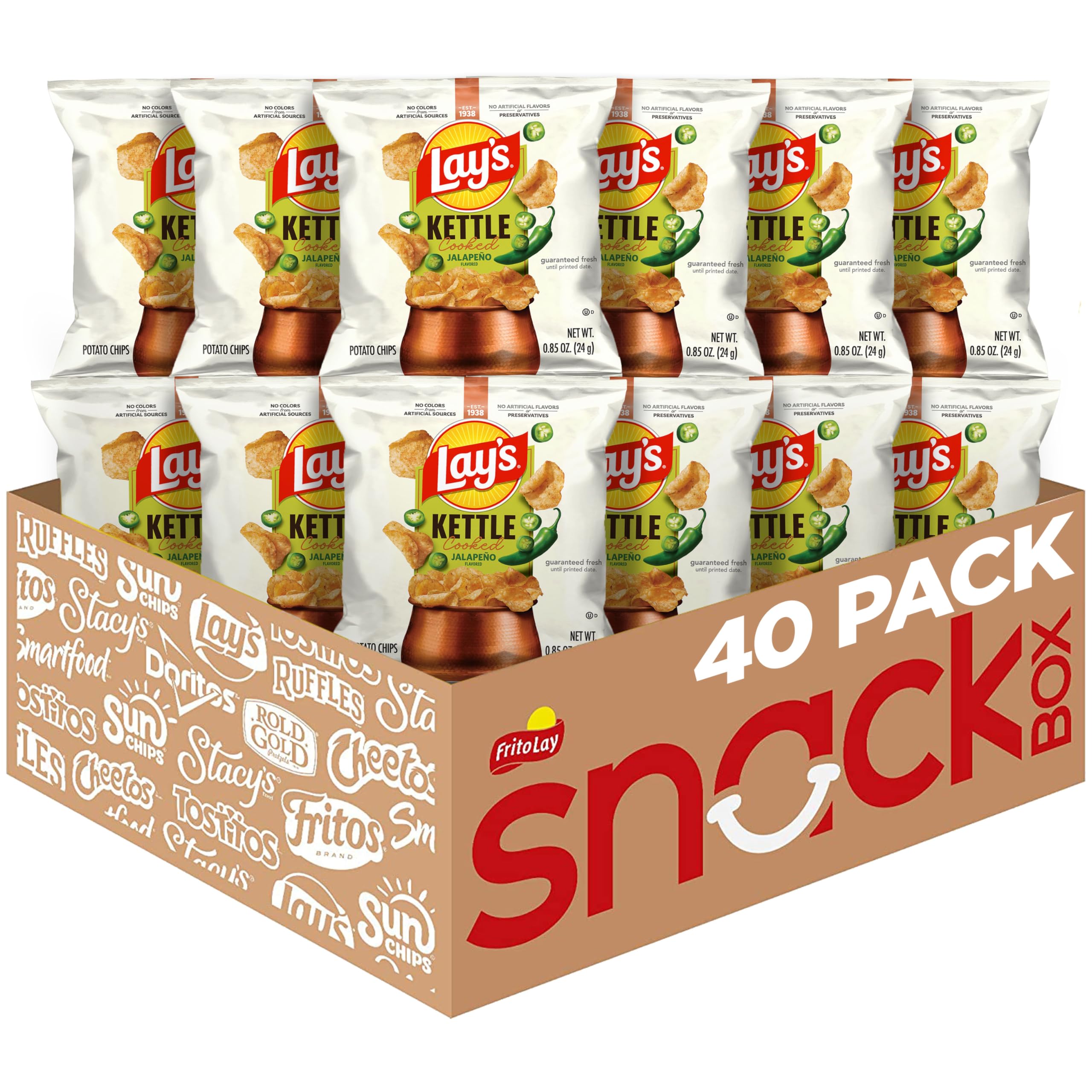 Lay's kettle cooked jalapeño chips front of pack for on-the-go snacking