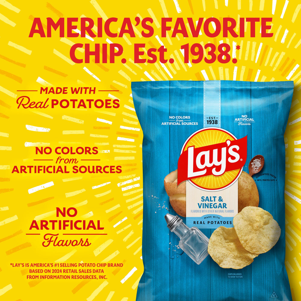 Lay's Salt & Vinegar bag on shelf for quick grab.
