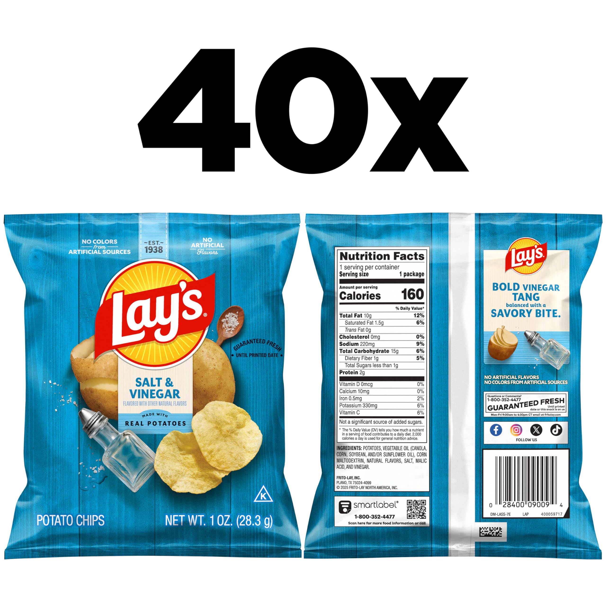 Lay's Salt & Vinegar chip closeup highlighting crisp texture for snacking.